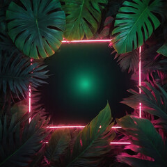  Christmas tree branches with festive border and green pine leaves for holiday card or seasonal decoration