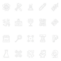 Fototapeta premium Minimalist mixed vector silhouette icon set Simple light grey thin line outline symbols for science tech holiday and abstract concepts design