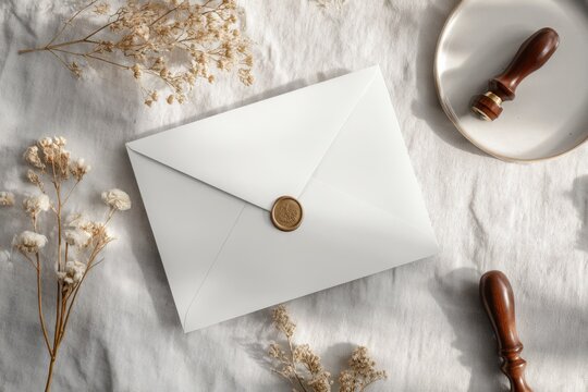 Elegant White Envelope Invitation Suite With Wax Seal