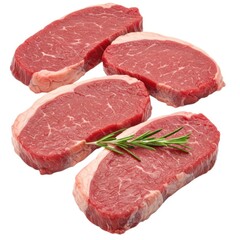 Fototapeta premium Four raw beef steaks with rosemary isolated on white background