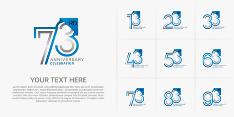 Anniversary logo type set with double line number. blue and silver color for celebration event