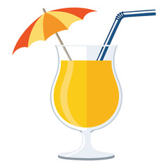 Refreshing summer cocktail with umbrella and straw