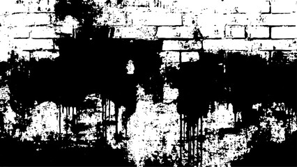 Vector brick wall background. Brick texture with scratches and cracks isolated white background. Black and white brick wall grange texture background.