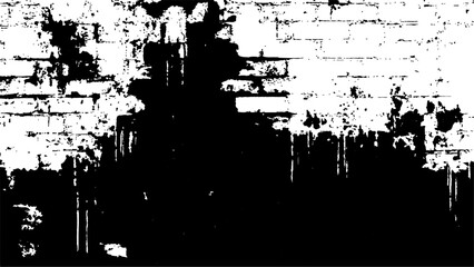 Vector brick wall background. Brick texture with scratches and cracks isolated white background. Black and white brick wall grange texture background.