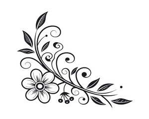Elegant Black and White Floral Corner Design Element