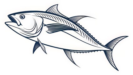 Fototapeta premium Clean minimalist drawing of a tuna caught in mid-fight, defined with a single black line