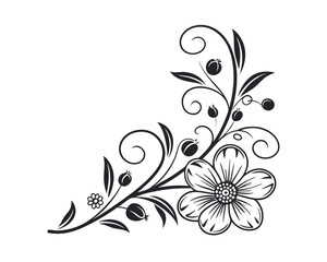 Elegant Black and White Floral Corner Design Element