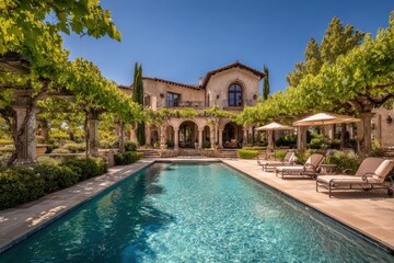 Fototapeta premium A luxurious house with a cool and relaxing pool