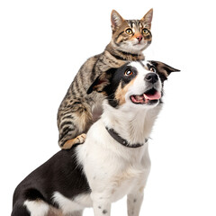 Obraz premium Dog upholding cat isolated on white background
