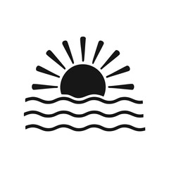 Simple sunset over ocean waves icon graphic
