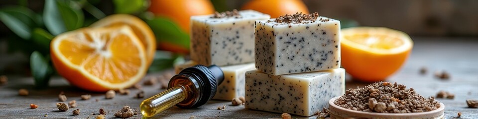 Handcrafted citrus poppy seed soap with essential oil and fresh oranges