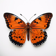 An elegant orange butterfly, its richly colored wings and delicate antennae beautifully detailed and prominent