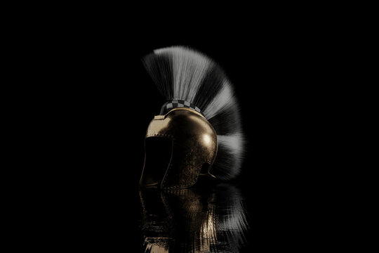 Ancient Illyrian helmet in low key light. 3D Rendering