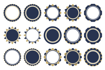 Elegant Decorative Badge Frame Set in Navy Blue and Gold &ndash; Vintage Retro Circle Border Collection