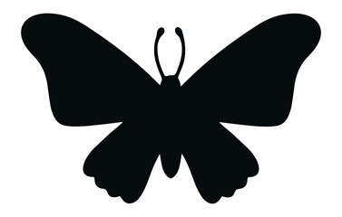 Black butterfly silhouette featuring open wings and prominent antennae, isolated against a white background, embodying the essence of nature, beauty, and elegance in flight