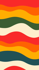 Retro wallpaper background with colorful wavy lines in 70s style.