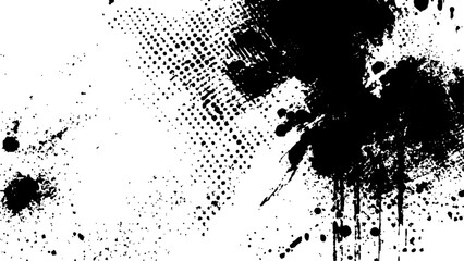 Halftone vector texture. Unique black and white halftone background with grunge-Style. Halftone monochrome ink dot texture illustration. 