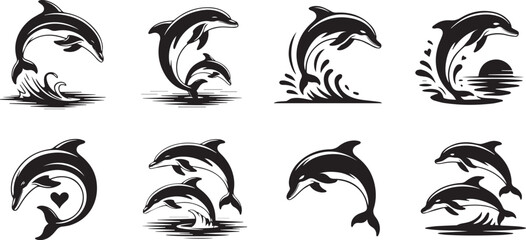 Elegant Dolphin Silhouette Vector Set - Marine Life Illustrations