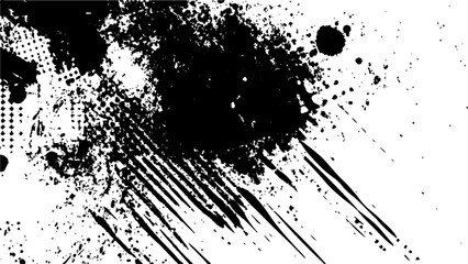 Halftone dots modern grunge texture black grunge brush stroke white background. Black Ink splatter brush stroke on white halftone dots abstract background	