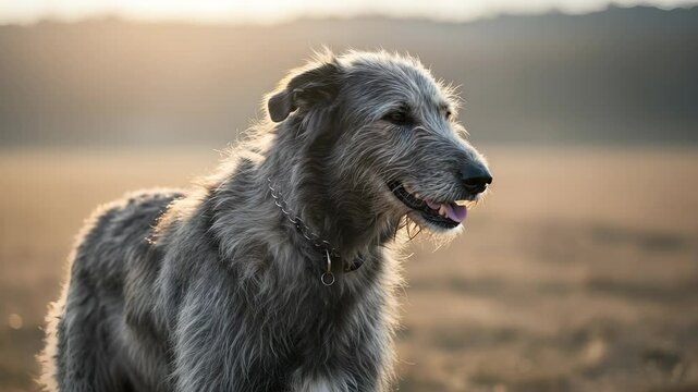 Majestic Irish Wolfhound Portrait Capturing Breed's Noble Spirit at Golden Hour Serenity