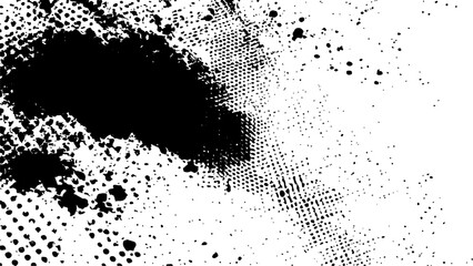 Halftone dots modern grunge texture black grunge brush stroke white background. Black Ink splatter brush stroke on white halftone dots abstract background	