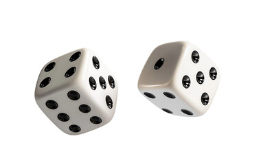 Two white dice rolling on transparent background