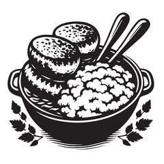 Black Bangers and Mash Silhouette Vector, High Quality Illustration on White Background