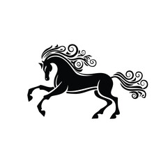 Elegant black horse with floral mane and tail design
