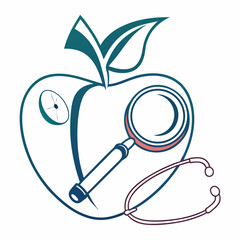 Apple with Stethoscope and Magnifying Glass Representing Health Checkup