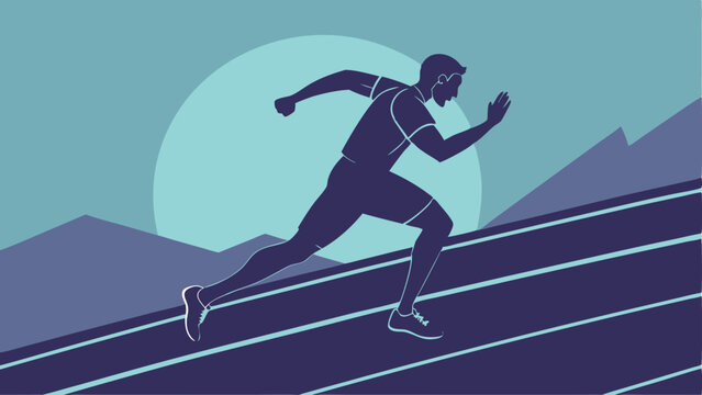 Illustration of runner athlete man running sprinting uphill race training fitness exercise workout challenge 10k