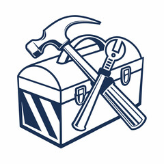 Illustration of a Toolbox with a Hammer and Wrench in Blue