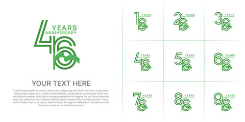 Anniversary logo type set with double line number. green color and green ribbon for celebration event