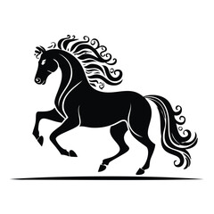 Obraz premium Majestic black stallion with ornate mane and tail