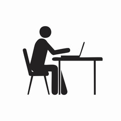 Fototapeta premium Person working on laptop at desk simple icon