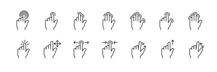 Hand gesture icons for touchscreen devices and user interfaces