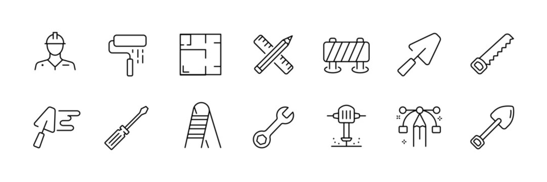 Construction and renovation icon set for design projects