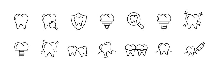 Dental care icons for oral health and hygiene