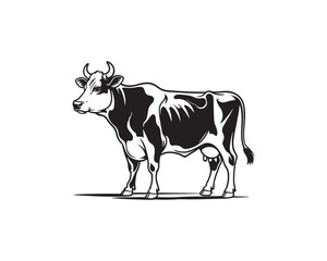 A sophisticated black and white vector illustration showcases an elegant cow, perfect for various design applications. 