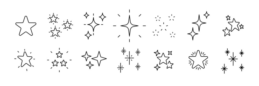 Minimalist star and sparkle icons for holiday design and decoration