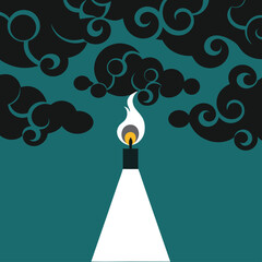 Abstract candle flame burning with stylized dark clouds artistic illustration