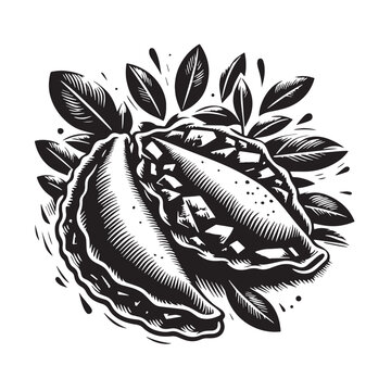 black and white empanadas with leaves clip art preview