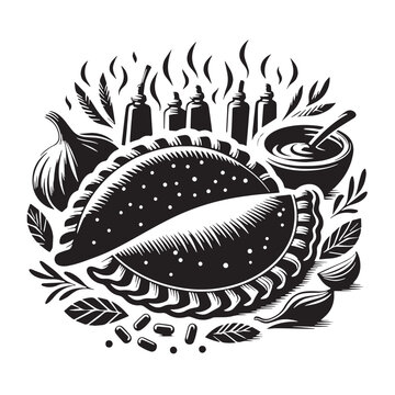 black and white empanadas with sauce clip art preview