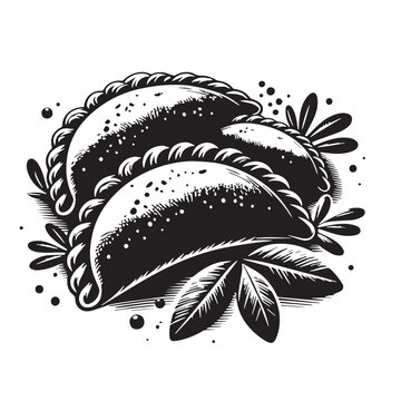 black and white empanadas with leaves clip art preview