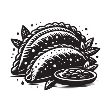 black and white empanadas with sauce clip art preview