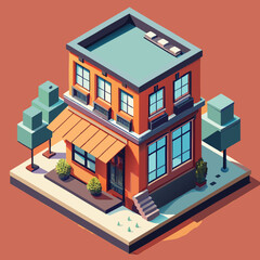 Modern Two-Story Residential Building – Isometric Vector Illustration