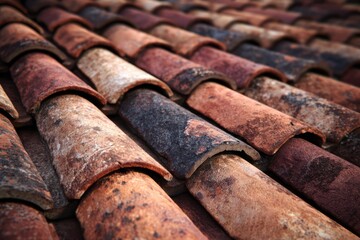 Close-Up of Textured Clay Roof Tiles in Earthy Tones and Patterns