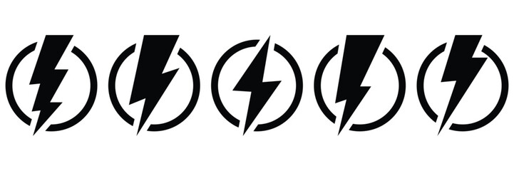 Lightning Bolt Vector Icon Set – Electric Power, Thunder Symbol, and Energy Flash Logo Design