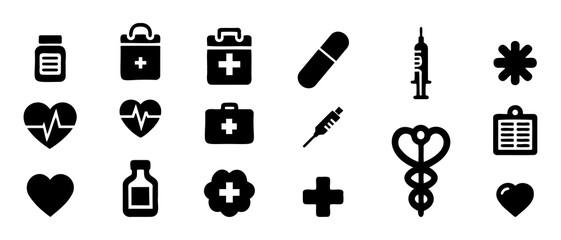 Healthcare Elements Silhouette Black Filled - Vector Illustration Icon.