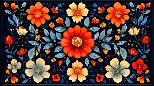 Vibrant Bengali Patachitra inspired floral frame