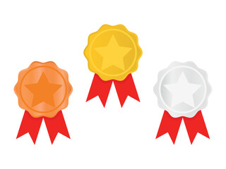 Minimalist award medal with red ribbon vector- reward badges set vector illustration 